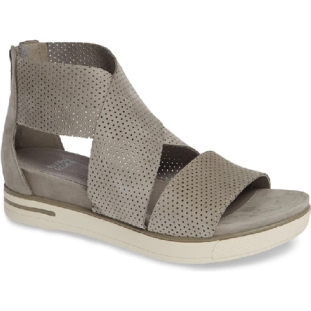 Eileen Fisher Gray Sandals with Crisscross Straps and Zipper Closure